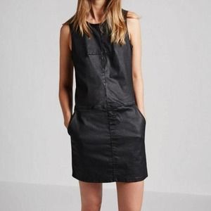 Current/Elliott The Shift Dress in Black Faux Leather Coated Cotton size 0